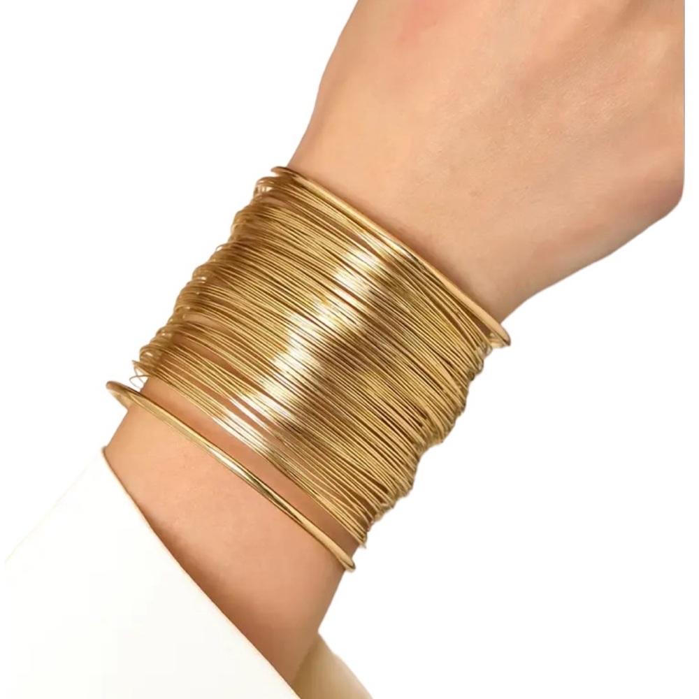 Gold Multilayered Stack Design Cuff Bangle Bracelet